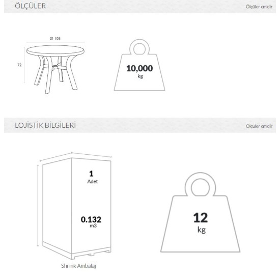 146 TRUVA MASA Ø105 cm (5 kişilik)