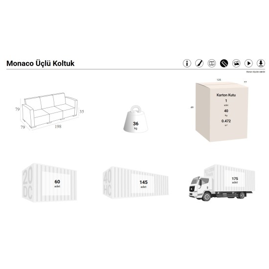 833 MONACO ÜÇLÜ KOLTUK