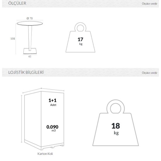 886 RIVA YUVARLAK BAR MASA Ø70 cm